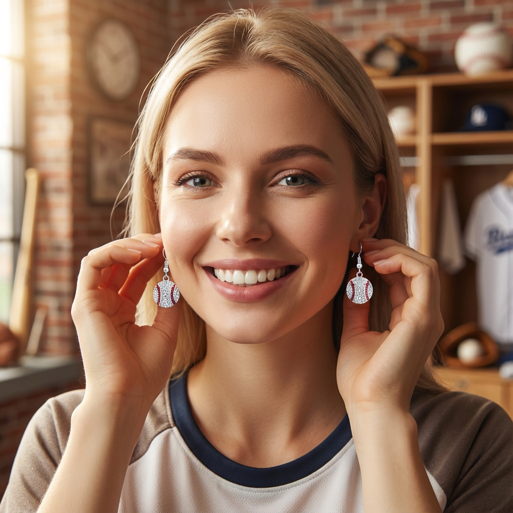 Men & Women | Dazzling Rhinestone Baseball Drop Earrings – European/American Style Jewelry UAE