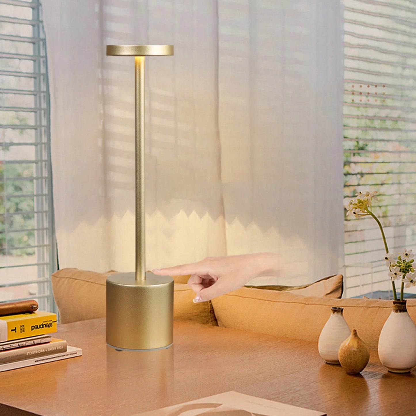 Luxury Gold Touch Lamp | Rechargeable LED Table Lamp for Home & Cafe in UAE