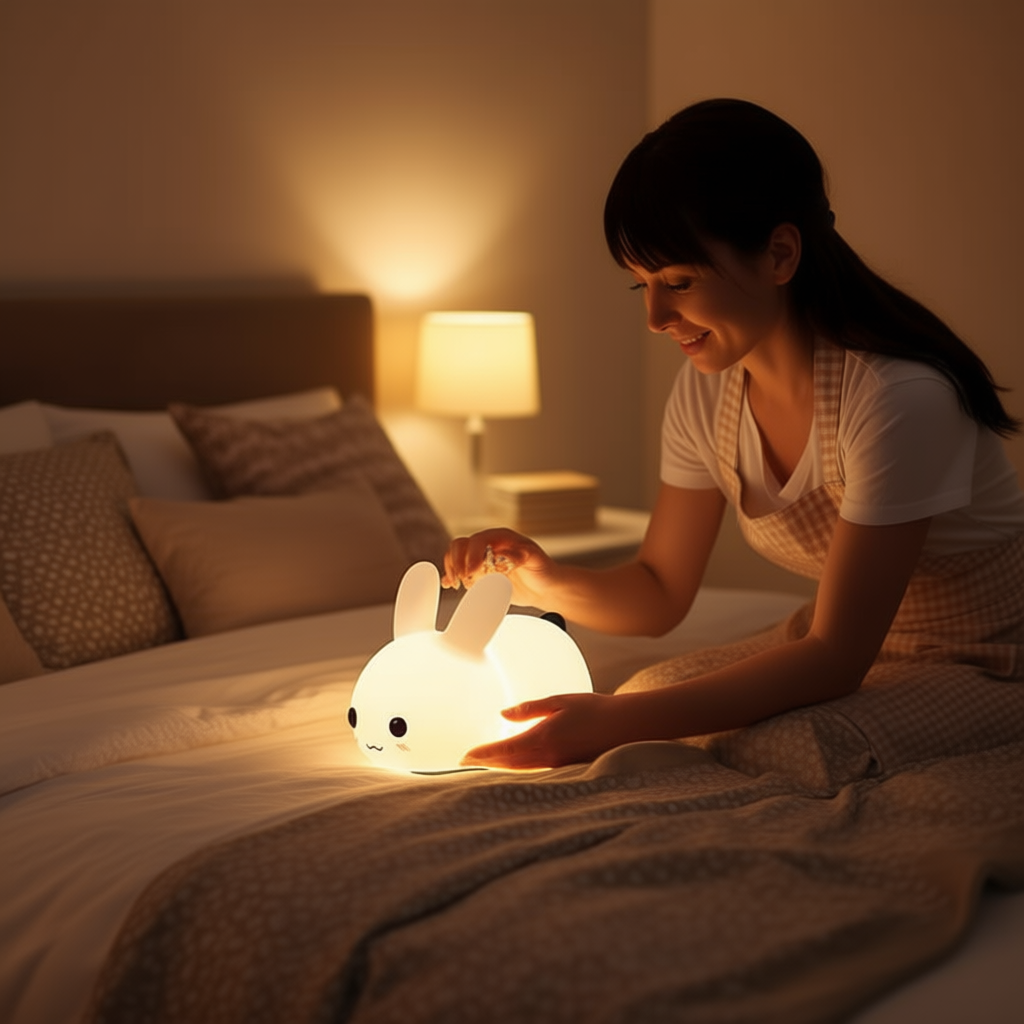 Cute Rabbit LED Night Light | Dimmable Silicone Baby Lamp | USB Rechargeable Kids Gift | Nursery Bedside Companion