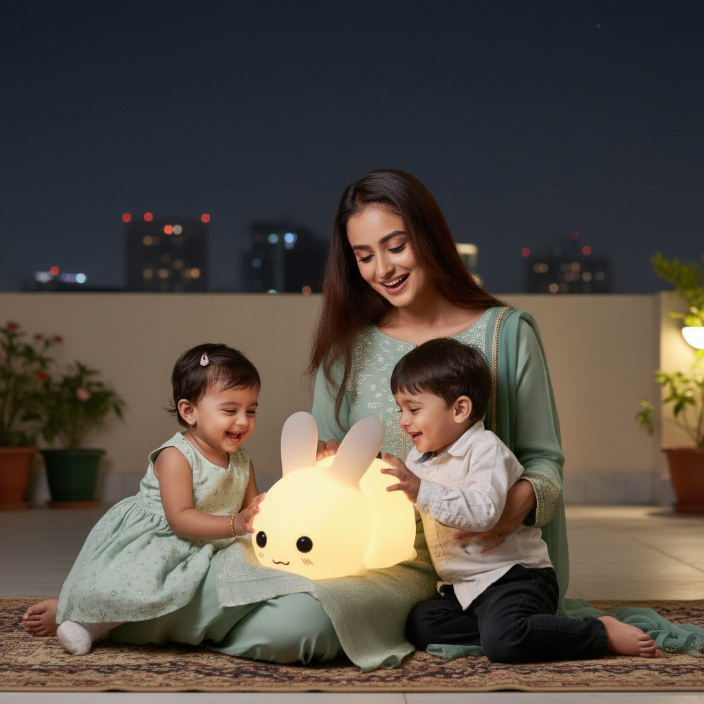 Cute Rabbit LED Night Light | Dimmable Silicone Baby Lamp | USB Rechargeable Kids Gift | Nursery Bedside Companion