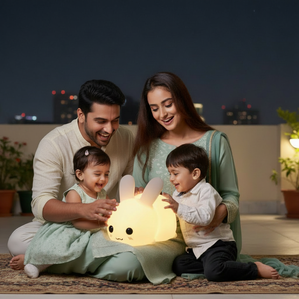 Cute Rabbit LED Night Light | Dimmable Silicone Baby Lamp | USB Rechargeable Kids Gift | Nursery Bedside Companion