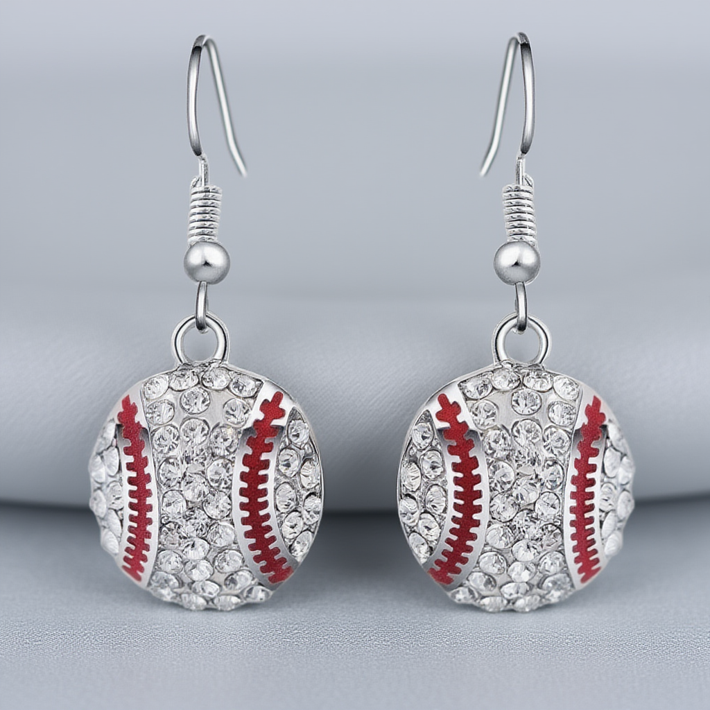 Men & Women | Dazzling Rhinestone Baseball Drop Earrings – European/American Style Jewelry UAE