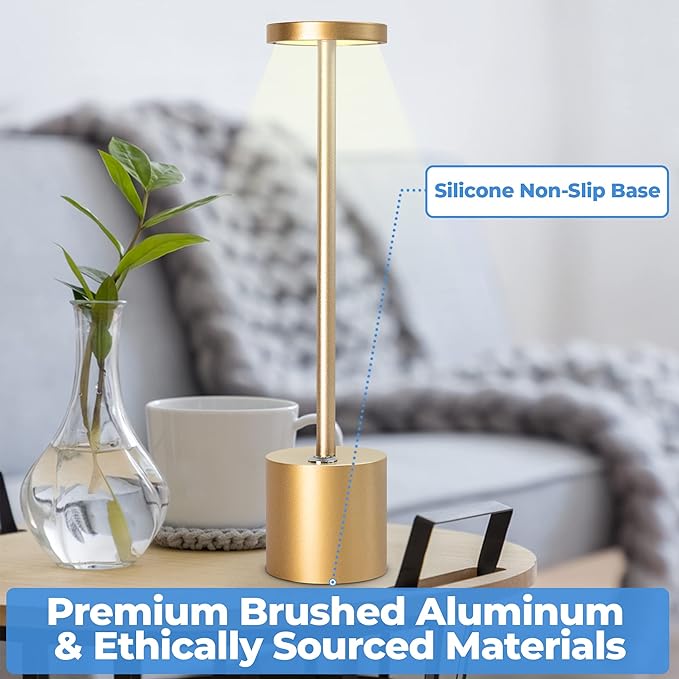 Luxury Gold Touch Lamp | Rechargeable LED Table Lamp for Home & Cafe in UAE