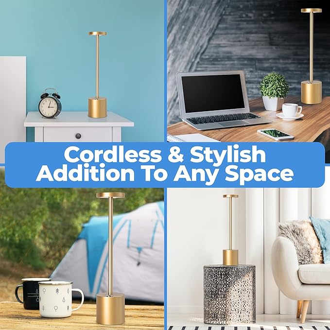 Luxury Gold Touch Lamp | Rechargeable LED Table Lamp for Home & Cafe in UAE